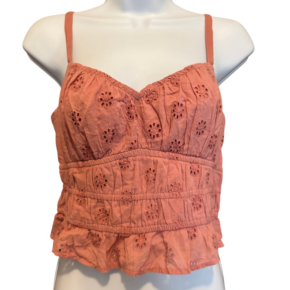 Hollister Eyelet Smocked Peplum Babydoll Camisole S Coquette Ruffles‎ Milkmaid
